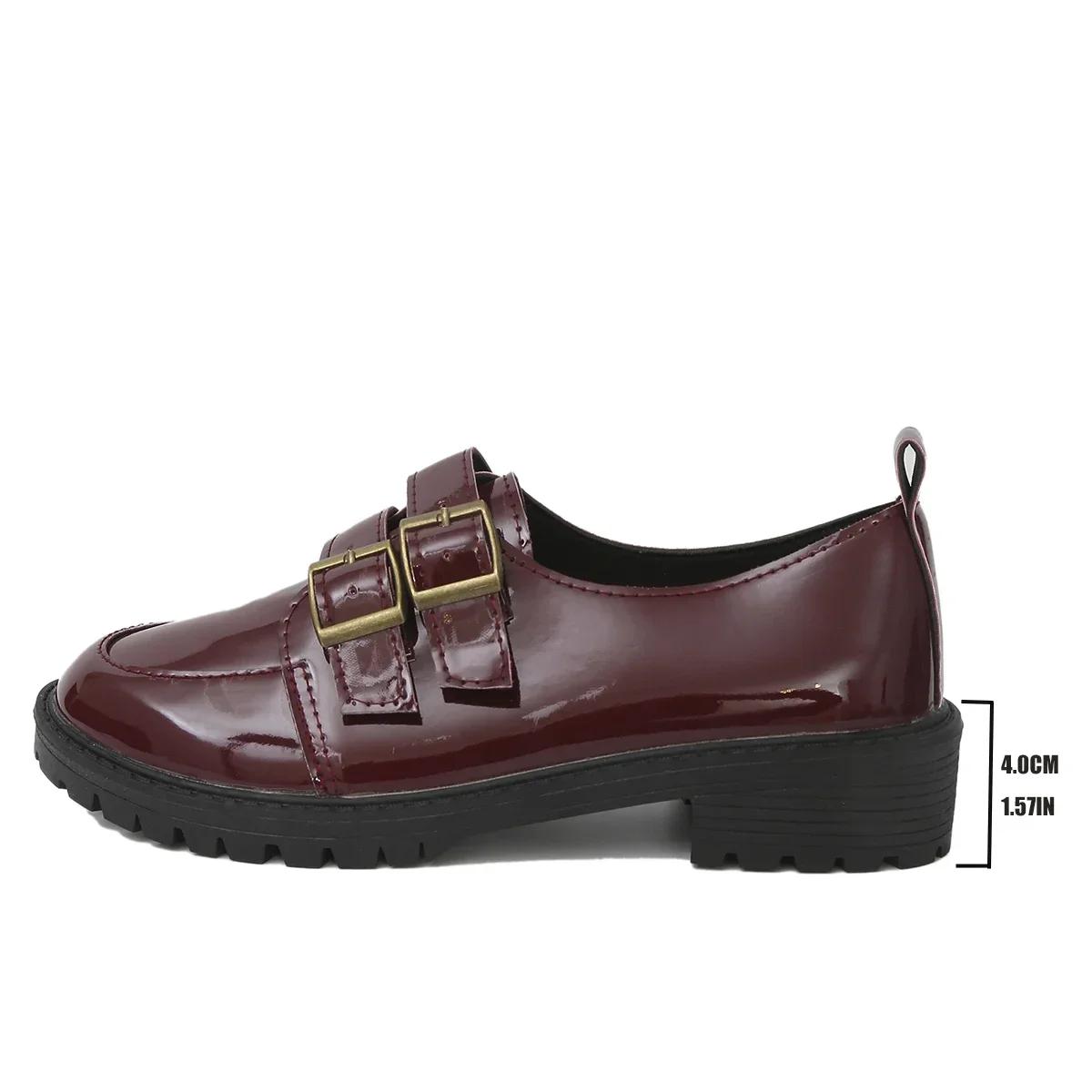 

Туфли на высоком каблуке, женские мокасины, толстые каблуки, толстая подошва, двойные пряжки, женские повседневные туфли с низким верхом, новинка 2024 года, большой размер 43 красный