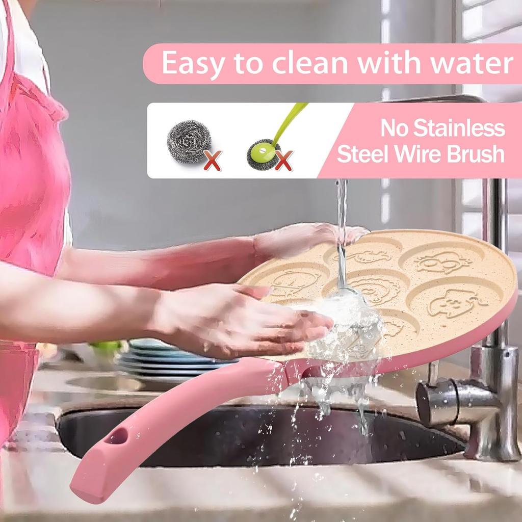 7 Cup Pancake Pan Nonstick Breakfast Griddle Dinosaur Animals Waffle Maker Pancake Mold Pan for Kids Egg Omelet Crepe Frying Pan