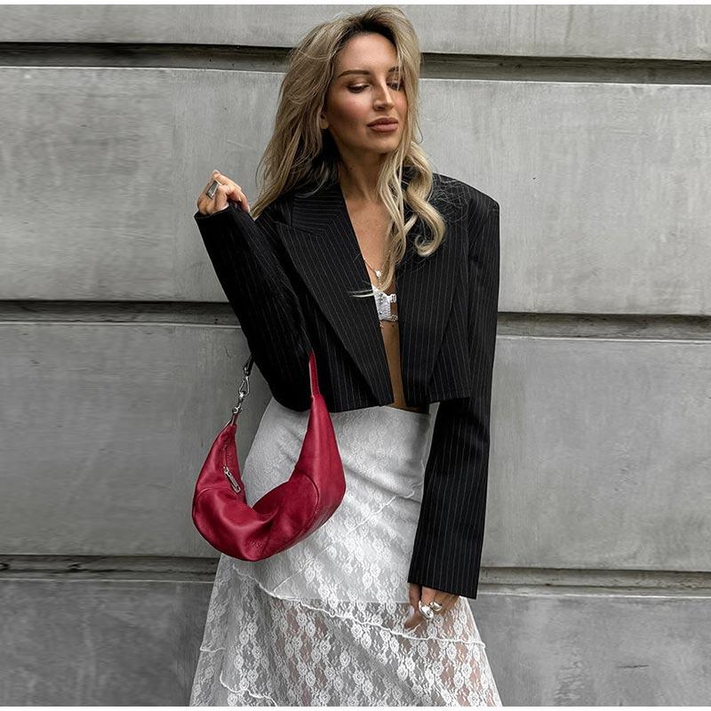 2025 New Spring Autumn Vintage Coats for Women Fashion French Style Long Sleeve Jackets Striped Turn-down Collar Commuter Outerwear