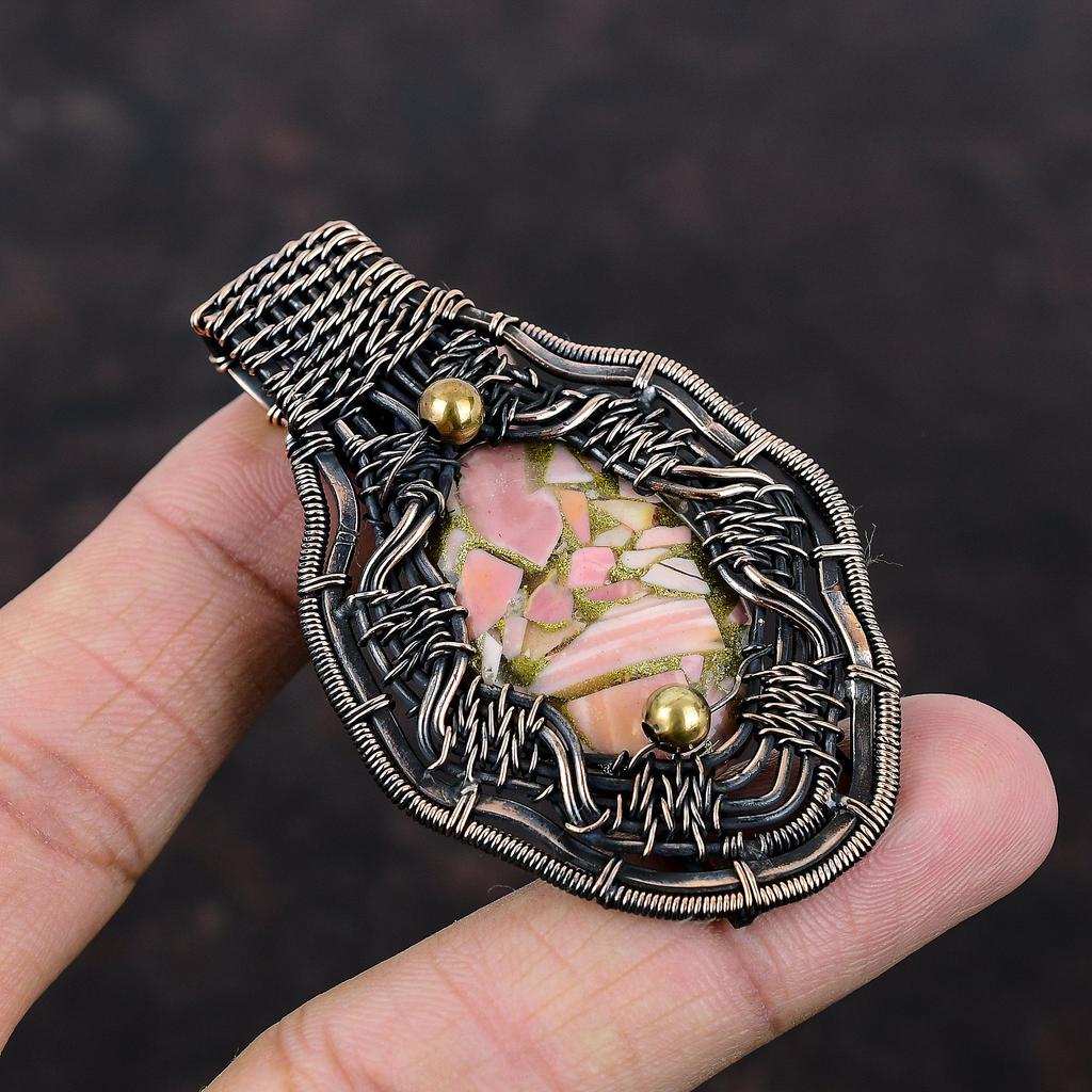 Copper Pink Opal Pendant Copper Wire Wrapped Gemstone Pendant Handmade Pendant Copper Wire Wrap Jewelry Latest Design Pendant Gift For Women