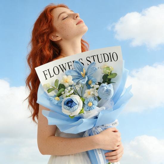 Künstliche Blumen Handgehäkeltes Blumenstrauß Weiches Baumwollgarn Keine Pflege Flexible Stiele Fake Blumendekoration