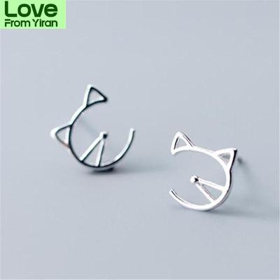 Hypoallergenic Cute Cat Stud Earring For Women Silver Color Earring Pendientes Mujer Eh821