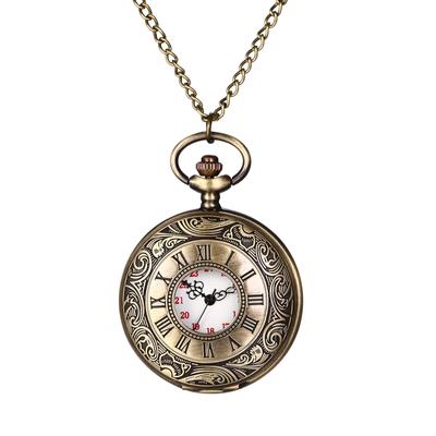 Montre de poche antique romaine affichage analogique squelette étanche avec couvercle pendentif collier montre de poche avec chaîne or rétro accessoire de mode