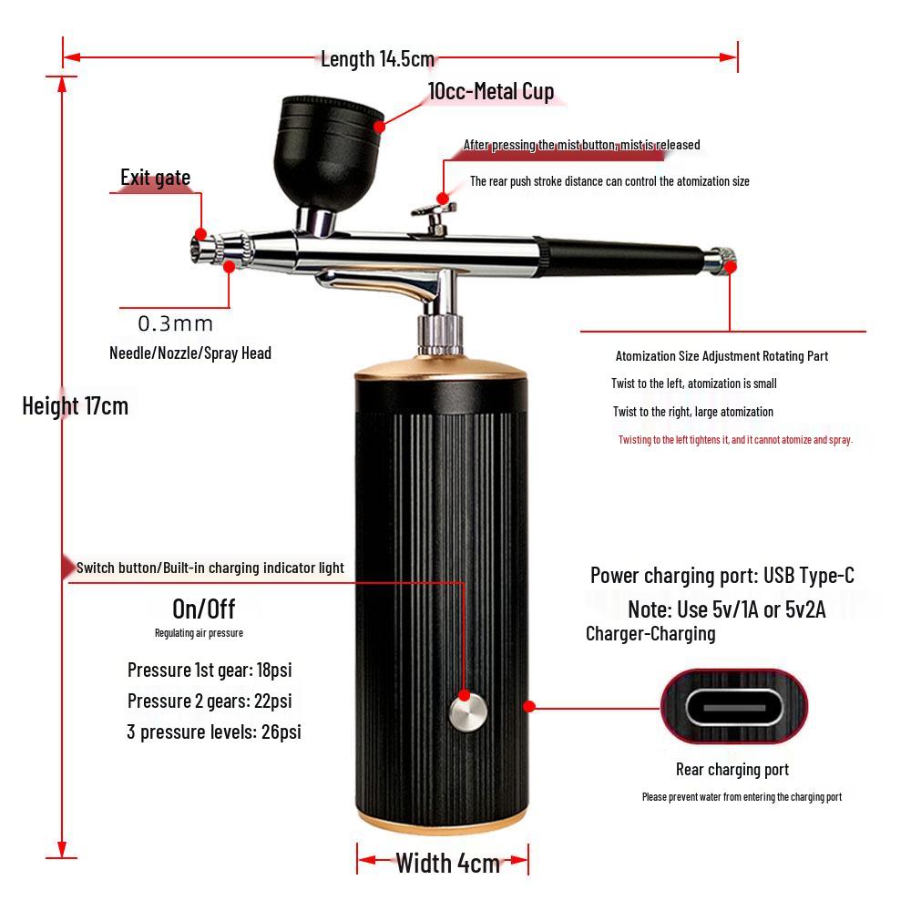 Rechargeable Handheld Airbrush for Model, Nail Art & Baking - Lithium Battery Powered Acrylic Paint Spray Gun