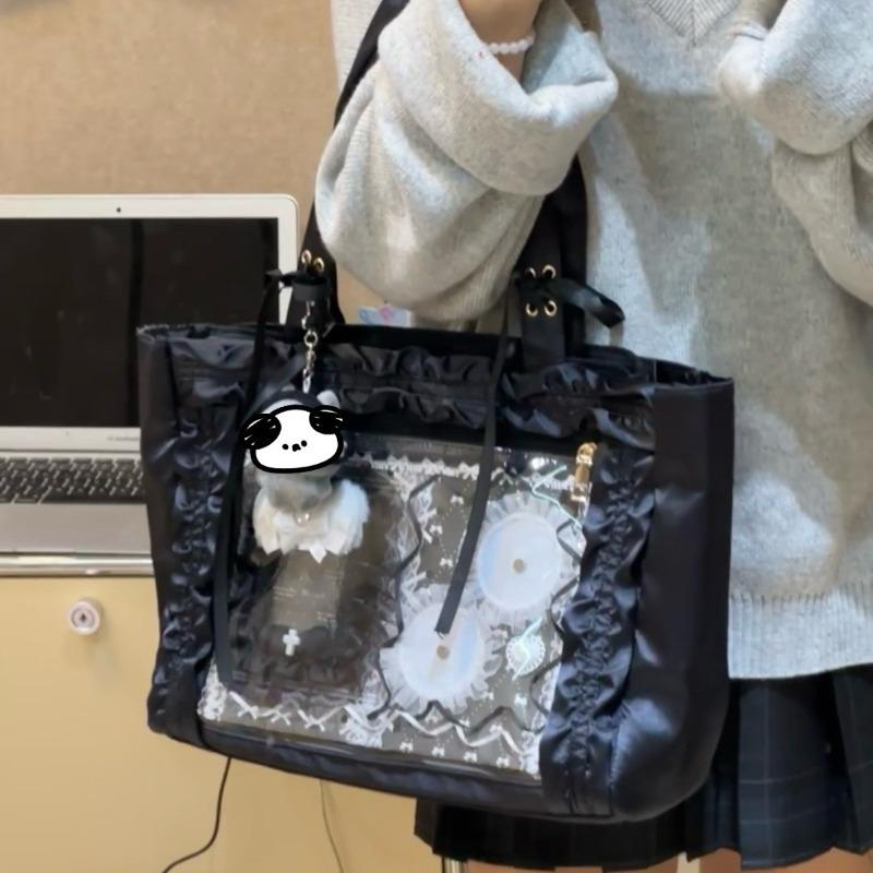 New two-dimensional yuan fashion versatile girls satin strap bow transparent badge millet shoulder bag
