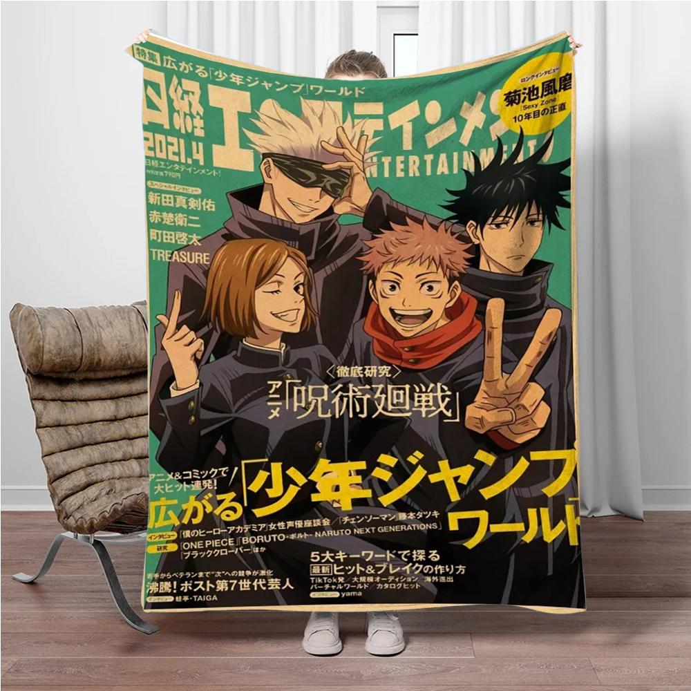 Vintage Anime J-Jujutsu-Kaisen Flannel Blankets Keep Warm Throw Blanket Comfortable Blanket for Picnic Beds Sofa Home Bedroom