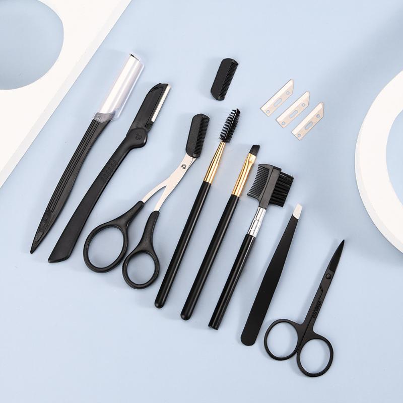 17Pcs Eyebrow Grooming Shaping Kit Safe Stainless Steel Tools with Portable Storage Bag for Home Daily Use