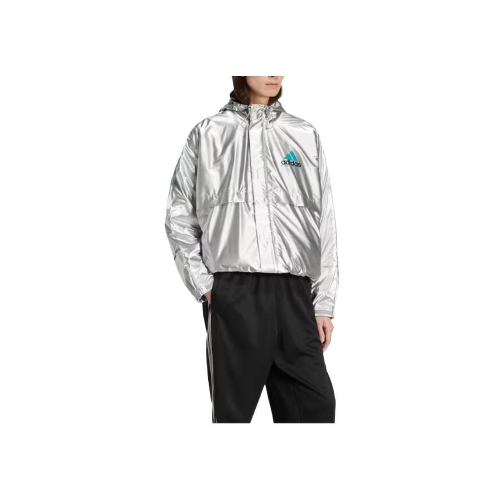 adidas Sprzęt Metaliczna Wiatrówka Casualowa Moda Wszechstronny Prosty Płaszcz Męska Odzież Wierzchnia Metaliczny Srebrny JN4526