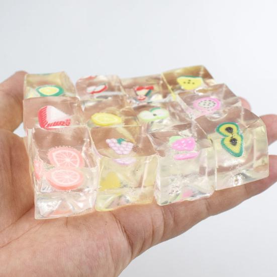 15Pcs Fruit Ice Cube Squeeze Toy Stress Relief Clear Cube Sensory Toy Soft Stretchy Transparent Cube Hand Relaxation Toy Party