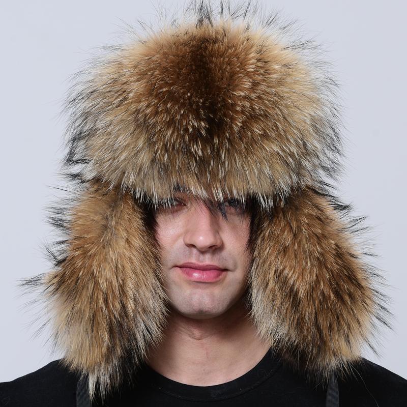 

Роскошная мужская шапка Зимняя теплая толстая шапка-ушанка из пушистого натурального меха енота One Size