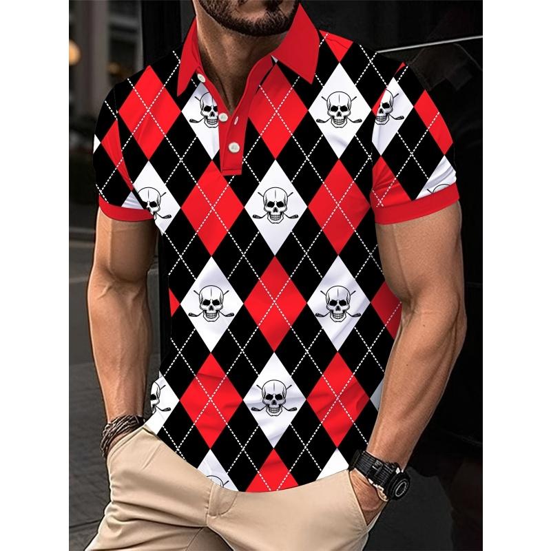 3D printed color geometric pattern men s polo shirt S