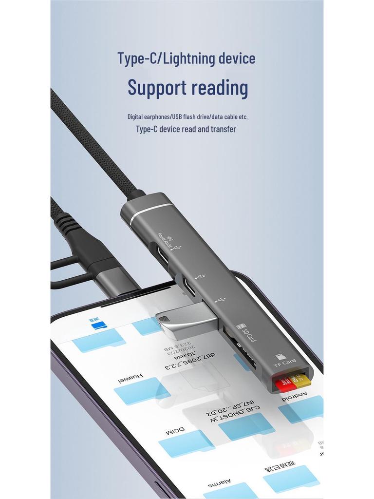 Multifunctional 5-Port Hub with TF/SD Card Reader & USB/Type-C for Apple & Android Devices