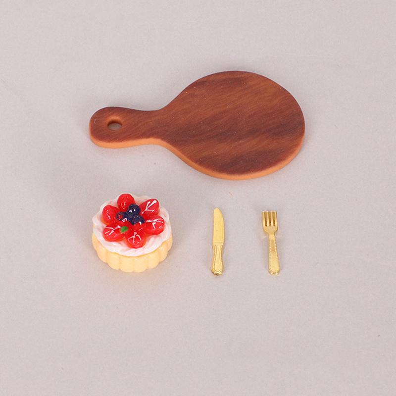 1/12 Puppenhaus Simulation Kuchen Brot Tablett Messer Gabel Kit Puppenhaus Küche Dekoration Puppen Haus Zubehör Rollenspiel Spielzeug
