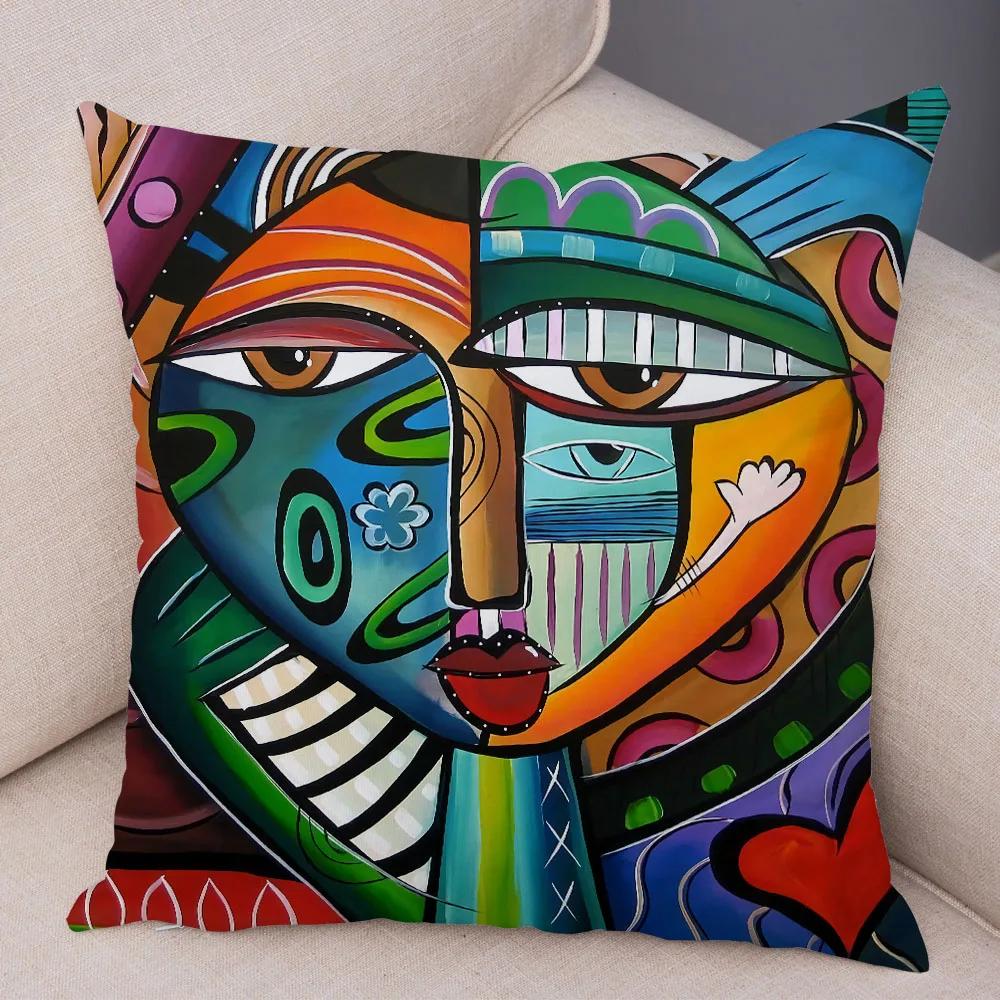 Abstract Painting Cushion Cover Decoration Nordic Style Colorful Cartoon Girl Pillowcase Sofa Home
