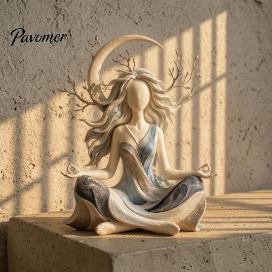 Bohemian Wystrój Domu Bogini Księżyca Medytacja Posąg z Żywicy, Figurka Jogi Zen, Elegancki Ornament na Biurko Minimalistyczne Akcenty Wnętrza do Dekoracji,