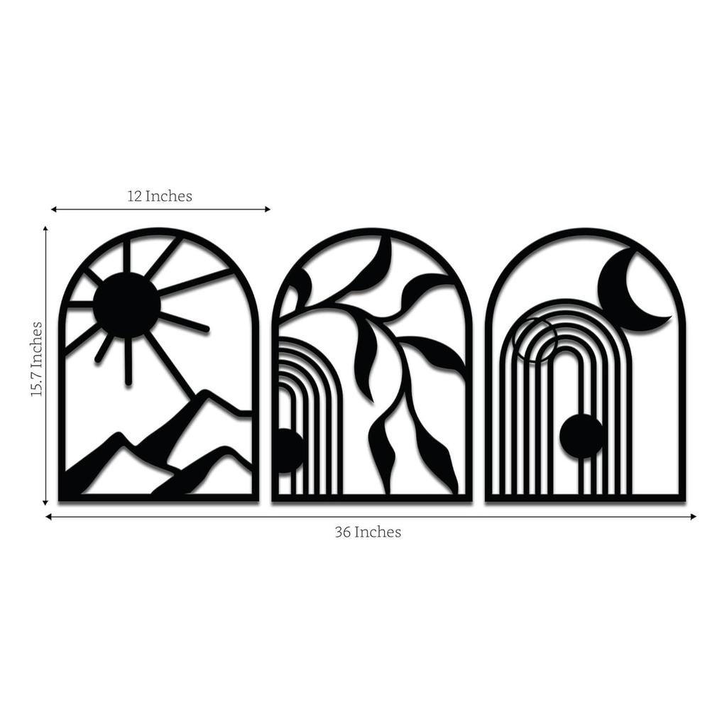 Pre-Laminated Pine Wood Classic Boho Wall Art | Laser Cut Precision | For Home Décor | For Gifting (Set of 3)