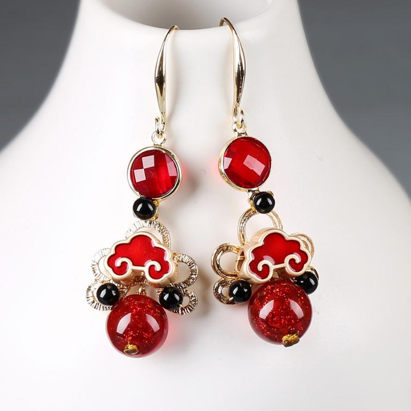 GemChic Women's New Vintage Red Coloured Glaze Alloy Tassel Fringe Earrings Ethnic Fashion Hook Earrings Birthday Christmas Jewelry Gift