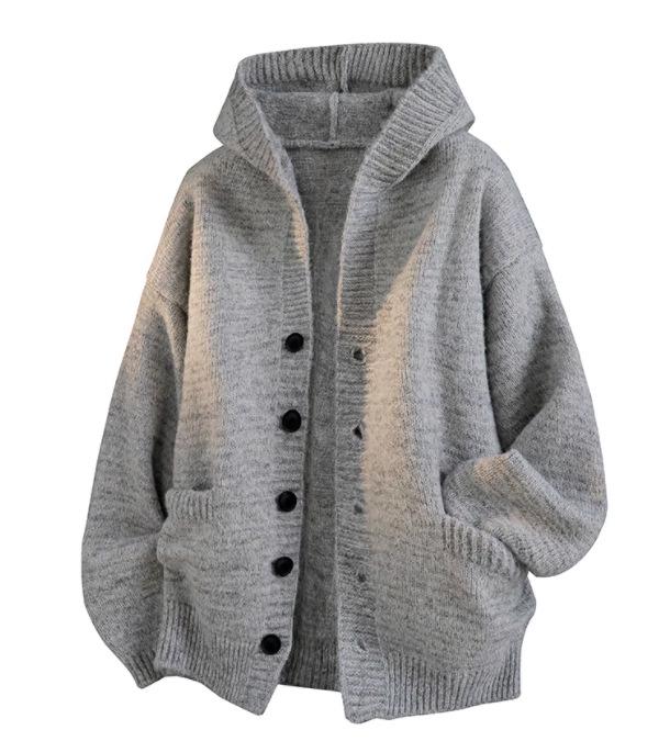 

Важкий унісекс кардиган-светр з капюшоном - Модний трикотаж для пар Medium світло-сірий колір