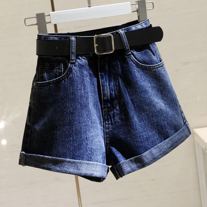 

Trendy Women s High-Waisted Denim Shorts - 2026 Spring/Summer Korean Style, Loose Fit, Slimming Rolled Hem, Wide Leg A-line Design 2XL