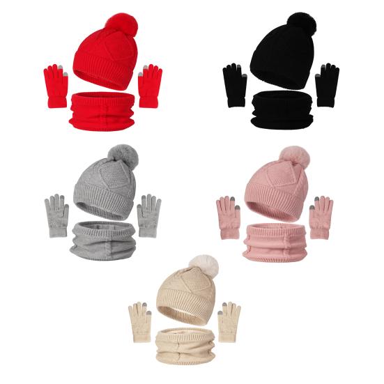 3Pcs/Set Women Hat Scarf Gloves Set Solid Color Design Twist Texture Thickened