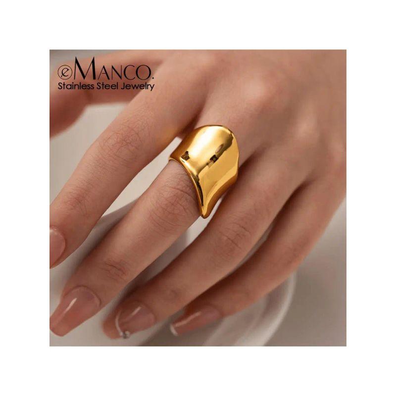 Emanco New Arrival European and American Fashion Cool Easiest for Match Stainless Steel Asymmetrical Glossy Classy Niche Style All-Match Ring Women