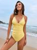 Traje de baño amarillo sexy para mujer 2025, escote en V profundo, adelgazante, plisado, control de abdomen, traje de baño de una pieza, traje de baño de playa, monokini de vacaciones