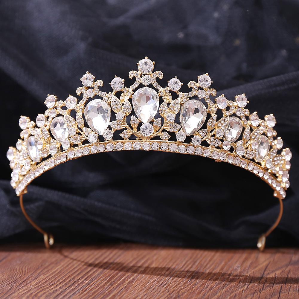 DIEZI New Baroque Korean Gold Color Crown Hair Accessories Luxury Crystal Tiara For Women Wedding Headdress Bridal Hair Zircon