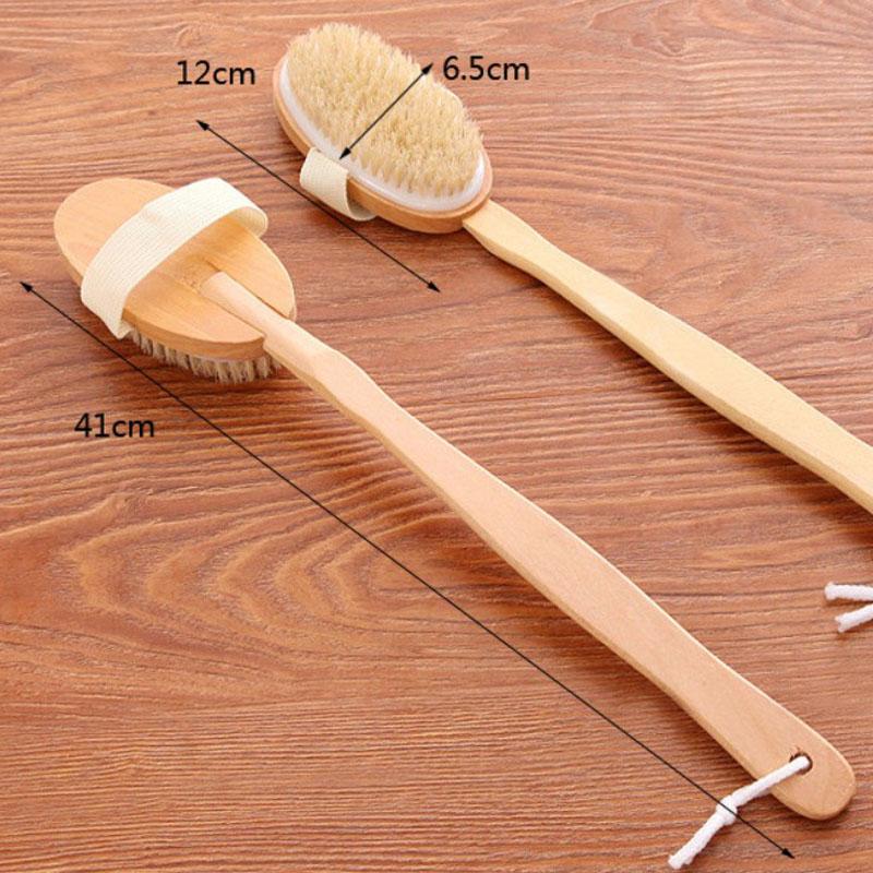Shower Body Brush Extra Long Handle Natural Wooden Bath Back Massage Scrubber