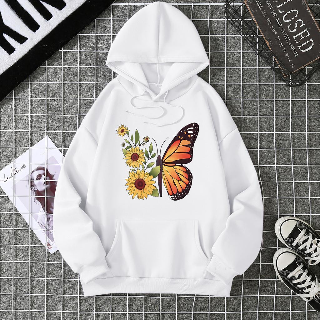 2025 autumn and winter fleece women's sweater threaded cuffs hem loose thermal hooded