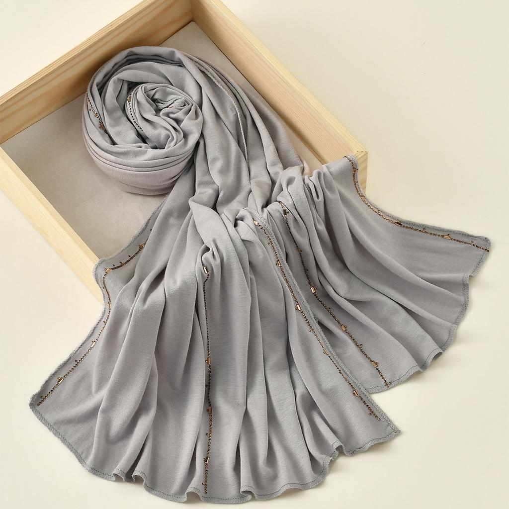 Rhinestone Modal Cotton Jersey Hijab Scarf For Women Stretch Shawl Plain Muslim Headband Fashion Solid Color Long Muffler