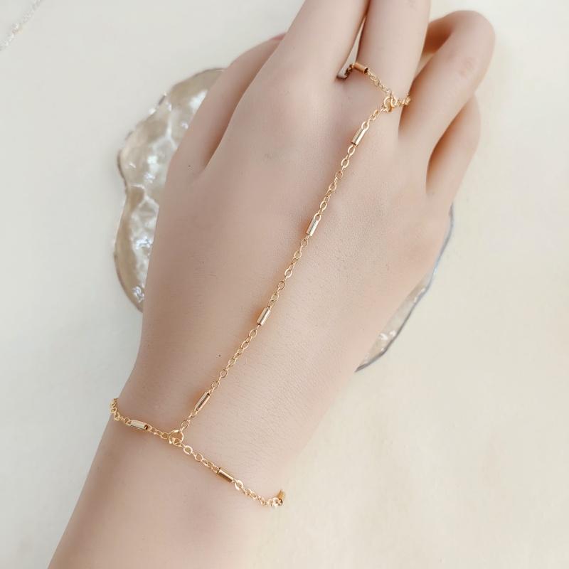 Gold Silver Color Bead Chain Bracelet For Women Trendy Ring Bracelet Hand Chain Finger Ring Slave Cuff Bracelet Mothers Day Gift