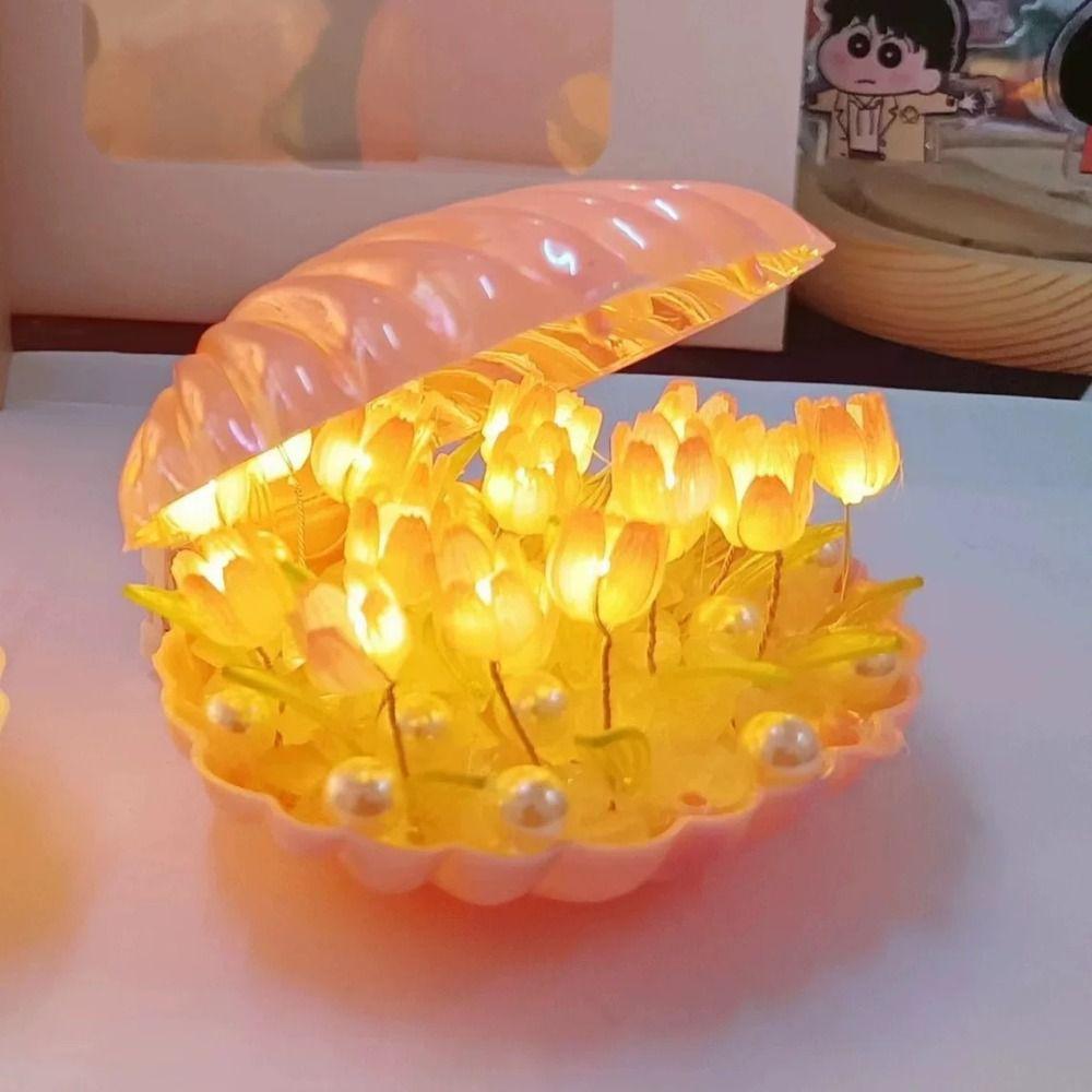 Acrylic Flowers DIY Tulip Night Light Handmade Decorative Atmosphere Light LED Decorative Nights Lamp Tulips Flower Table Lamp