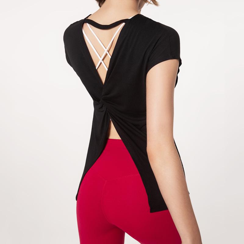 

Новые женские топы для фитнеса с коротким рукавом свободного кроя для йоги и бега с разрезом на спине Large