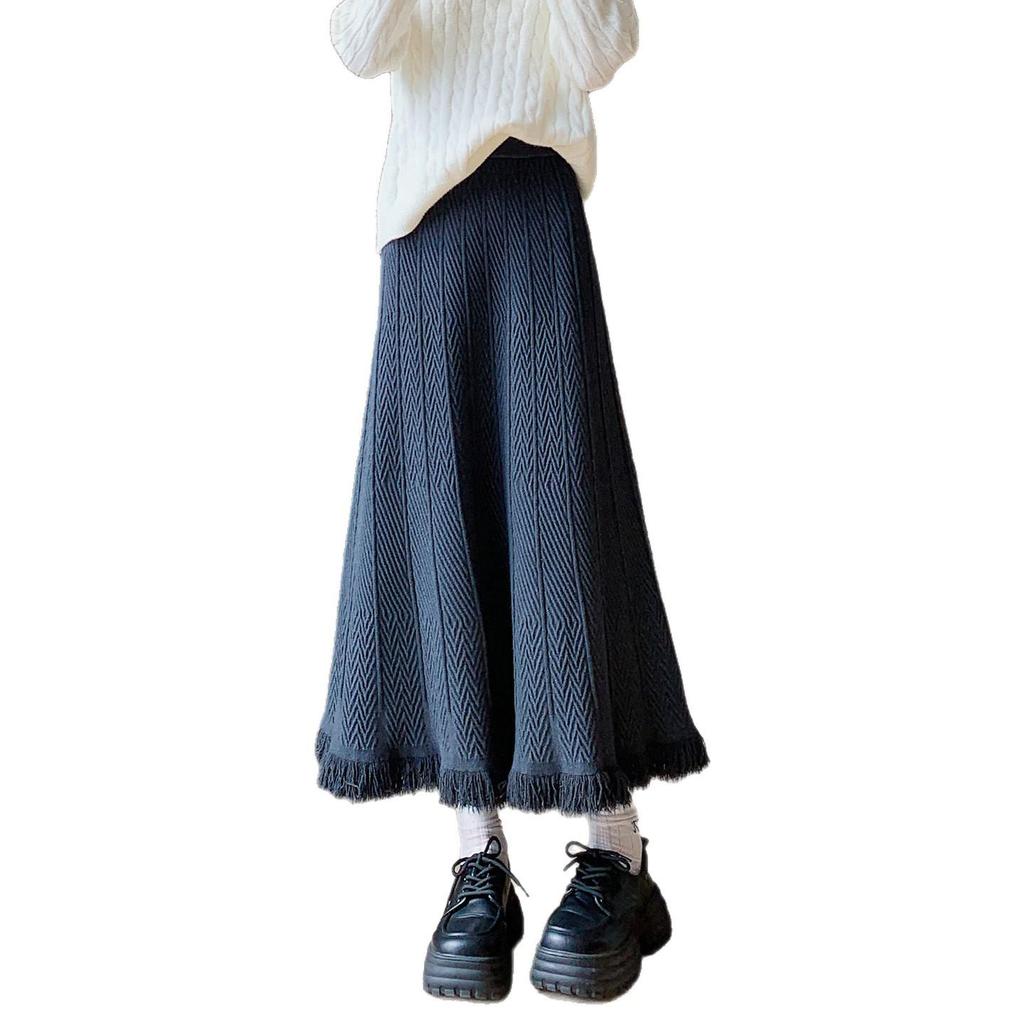 2025 Autumn/Winter High-Waisted Knit Pleated A-Line Skirt: Korean Style, Versatile, Casual, and Elegant.