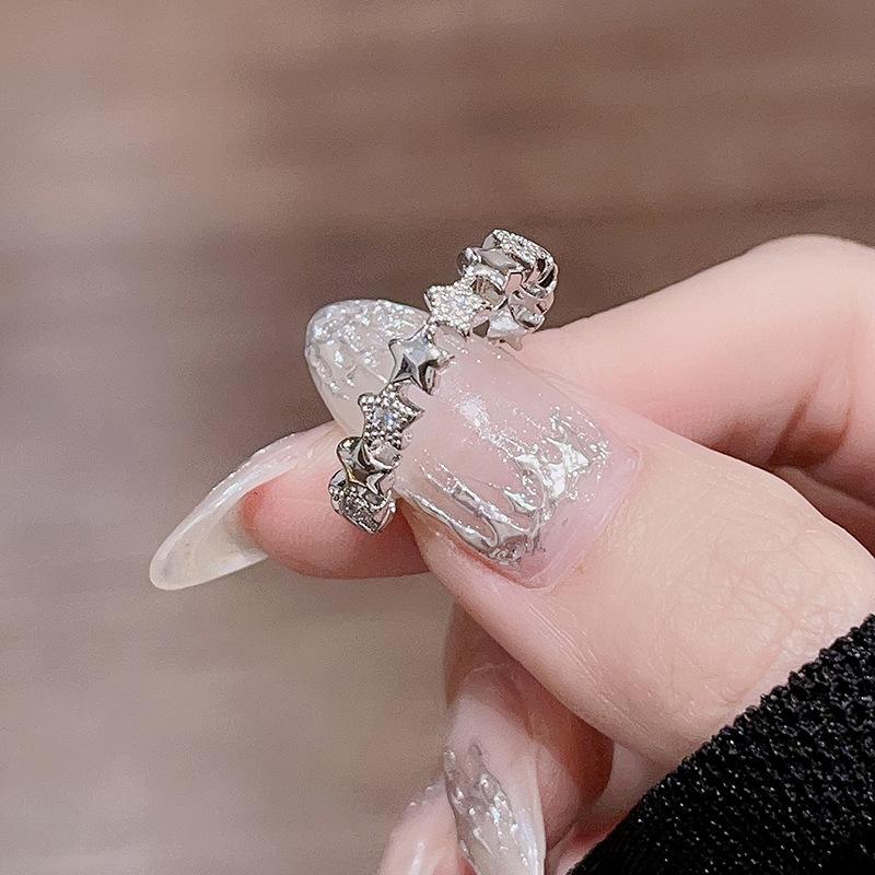 

Niche Design Is Simple, Full Of Diamonds And Stars, Sweet Temperament Index Finger Ring, Women S High-End Sense Open Ring Adjustable opening