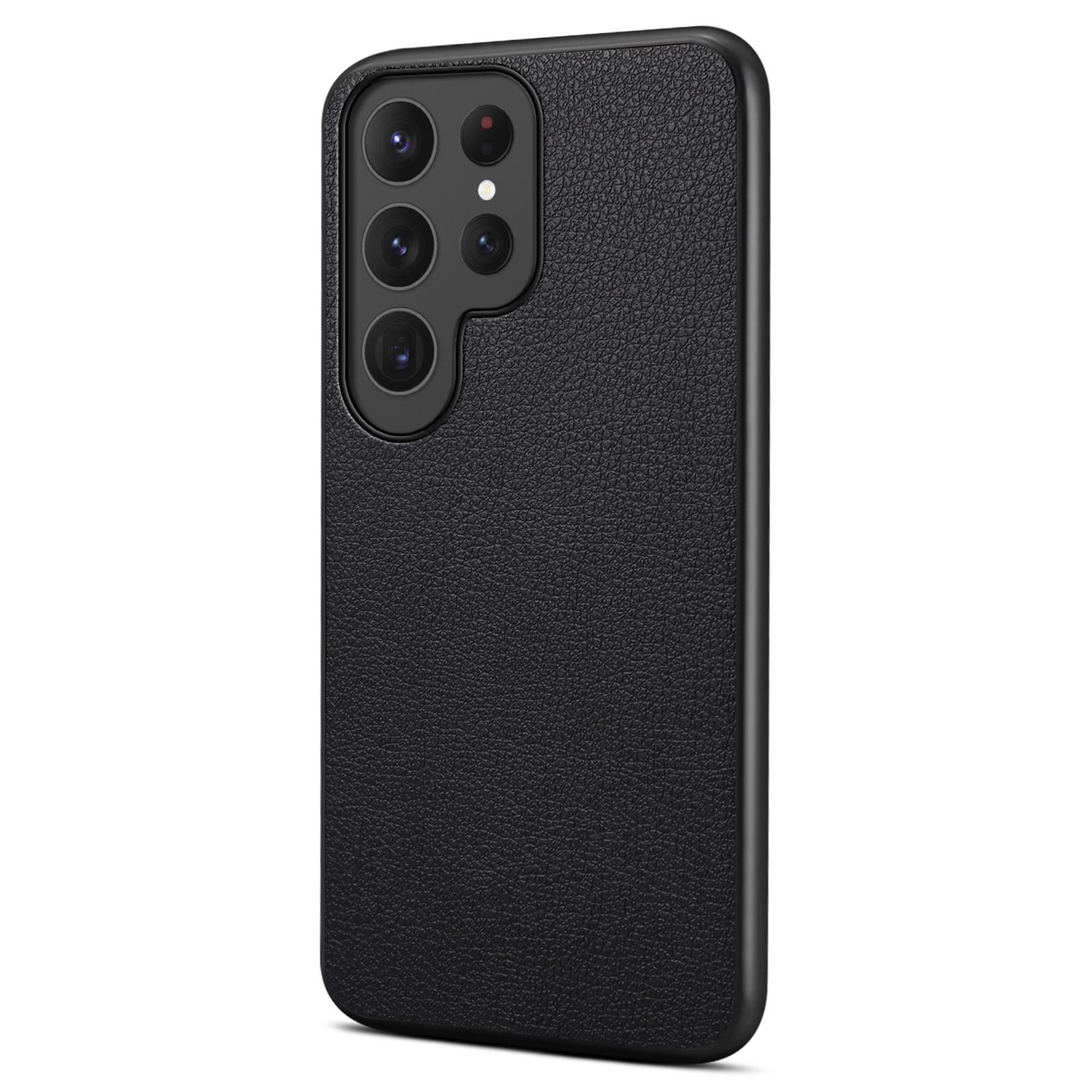 

For Samsung Galaxy S23 Ultra Case Calf Texture PU Leather Drop-proof Phone Shell Black