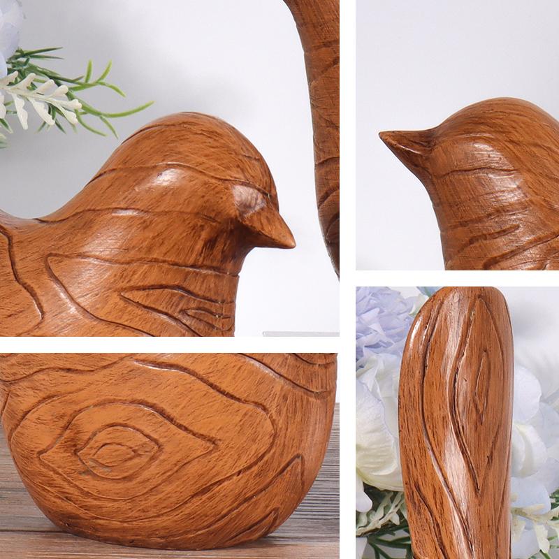 Nordic Style Wooden Grain Bird Sculpture Minimalist Resin Statue Ornament for Home, Bedroom, Living Room Decoration