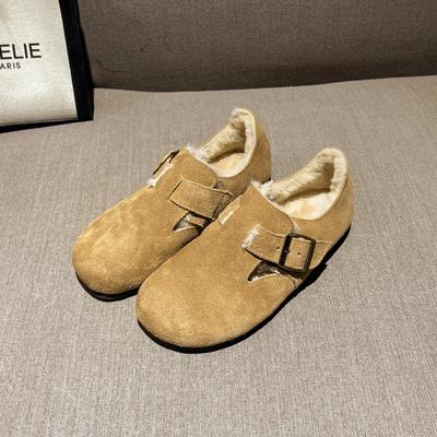 Leather Cow Anti-velvet Big Head Shoes Women's Cotton Shoes Women's Velvet Winter Shoes Women's Outer Wear Fluffy Shoes One Pedal