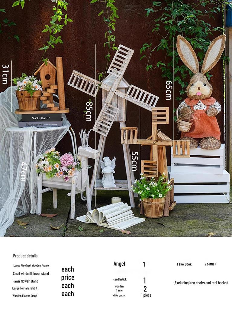 Neid Porzellan Windmühlen Ornament: Massivholz Miniaturlandschaft Gartendekoration - Kreative Waldserie für Kindergarten und Hofgestaltung