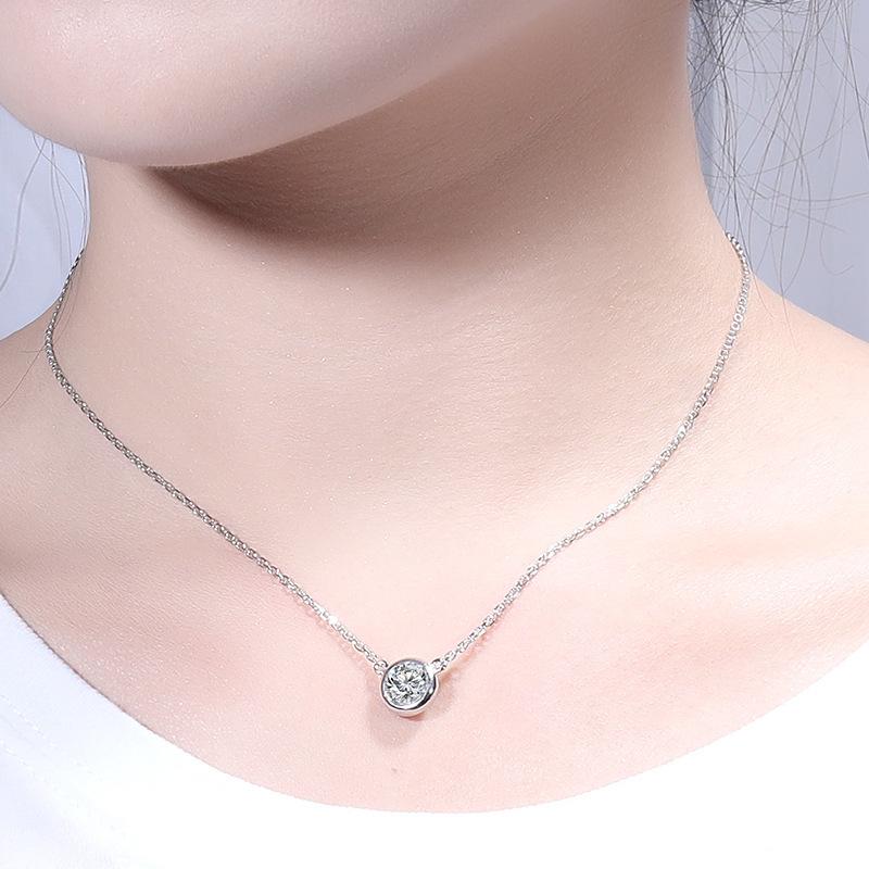 Pt950 Platinum Plated Moissanite Bubble Necklace with Round Diamond Pendant – Gift for Girls' Birthday or Valentine's Day