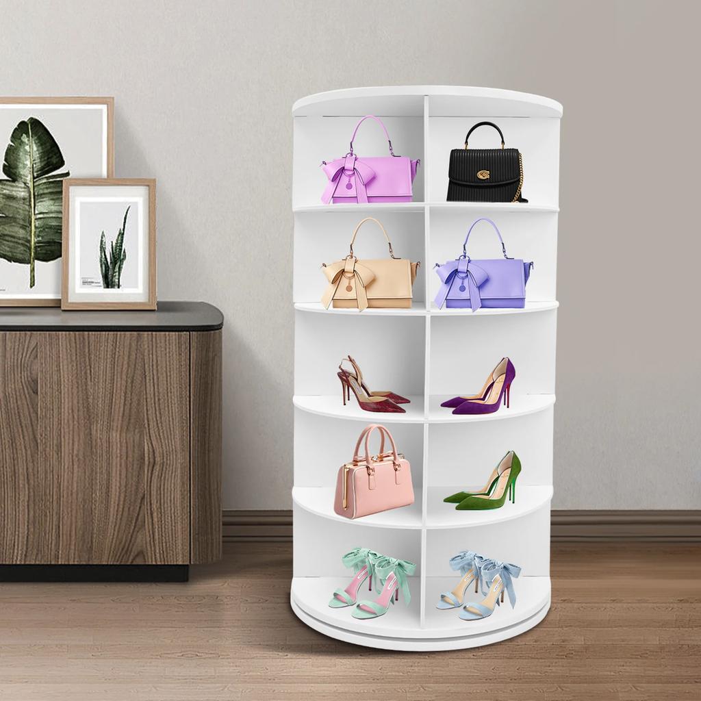 5-Tier Rotating Shoe Organizer 23.2x23.2x45.3in, White PVC Shoe Rack, Freestanding Shoe Storage | Holds 20 Pairs,55 lbs Capacity