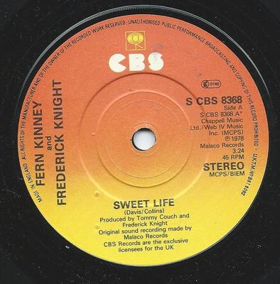 7-Zoll Schallplatte FERN KINNEY & FREDERICK KNIGHT - Sweet Life / Tonight's The Night SCBS8368 CBS 1980 UK Soul/Funk Gebraucht