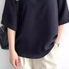 Japanese & Korean Style Women's Spring/Summer Patchwork Loose Top with Mid-Sleeve and Hollow-out Back