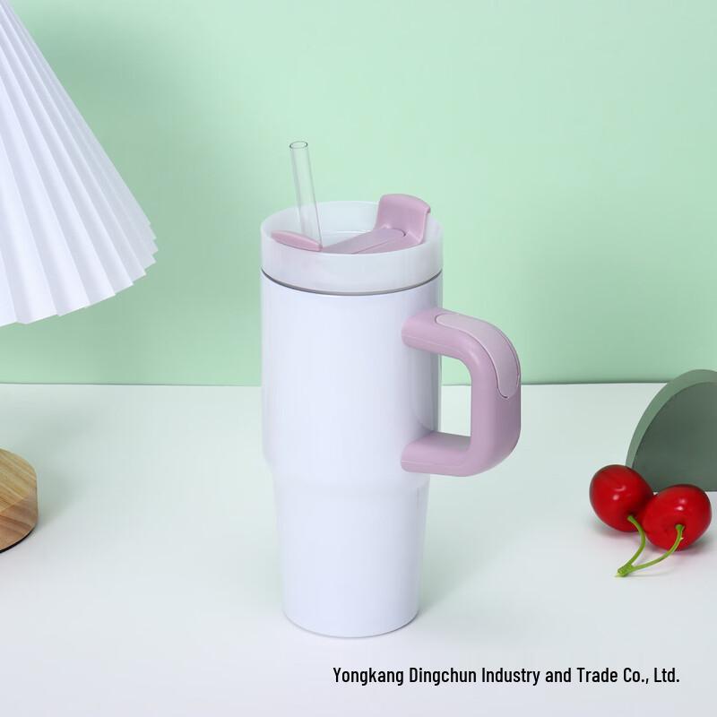 Insulated Sublimation Travel Tumbler with Handle and Straw