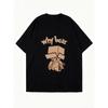 Übergroßes T-Shirt Schwarz Warum Bär Cartoon Teddybär mit Box-Print Lässig Streetwear Sommer-Top Damenmode Trendy Grafik-Tee