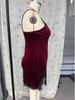 Lace Wine Red Strappy Bodycon Lingerie Dress with Slit