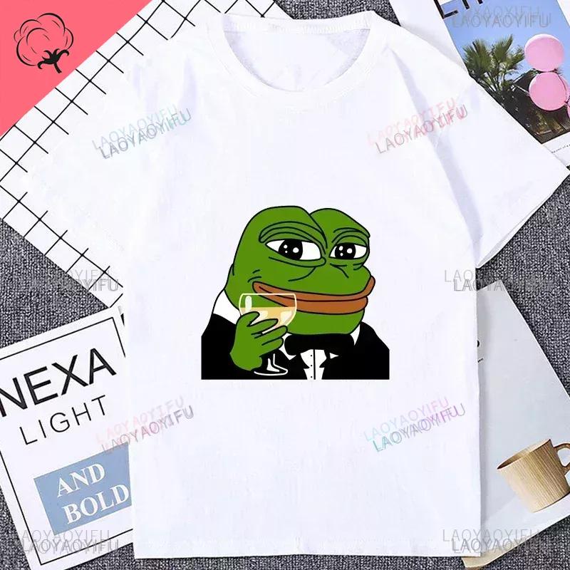 Fun Cartoon Pepe Frog Emote Graphic Print Casual Harajuku Fashion Street Wear Trend Summer Men Women Universal Crewneck Tshirt