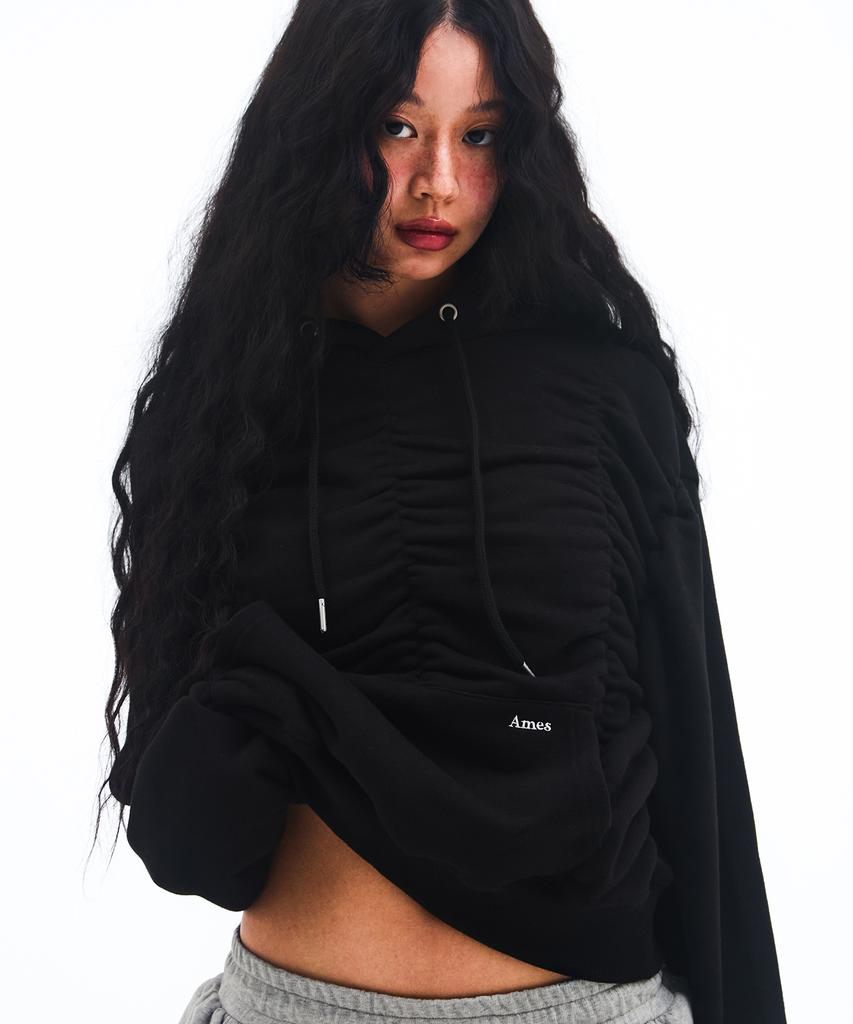 Shirring Hoodie Black