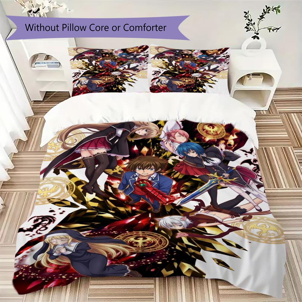 High School DxD Pattern Bedding Uilt Set Uilt Cover Pillowcase Home Decoration Birthday Gift (1 * Duvet Cover + 2 * Pillowcase Without Core)