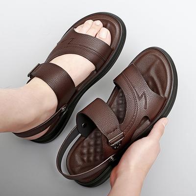 Fashion Summer Men's Cowhide Business Casual Beach Shoes Sandals New Luxury Outdoor Comfortable Breathable Non-Slip Beach Slippers Shoes